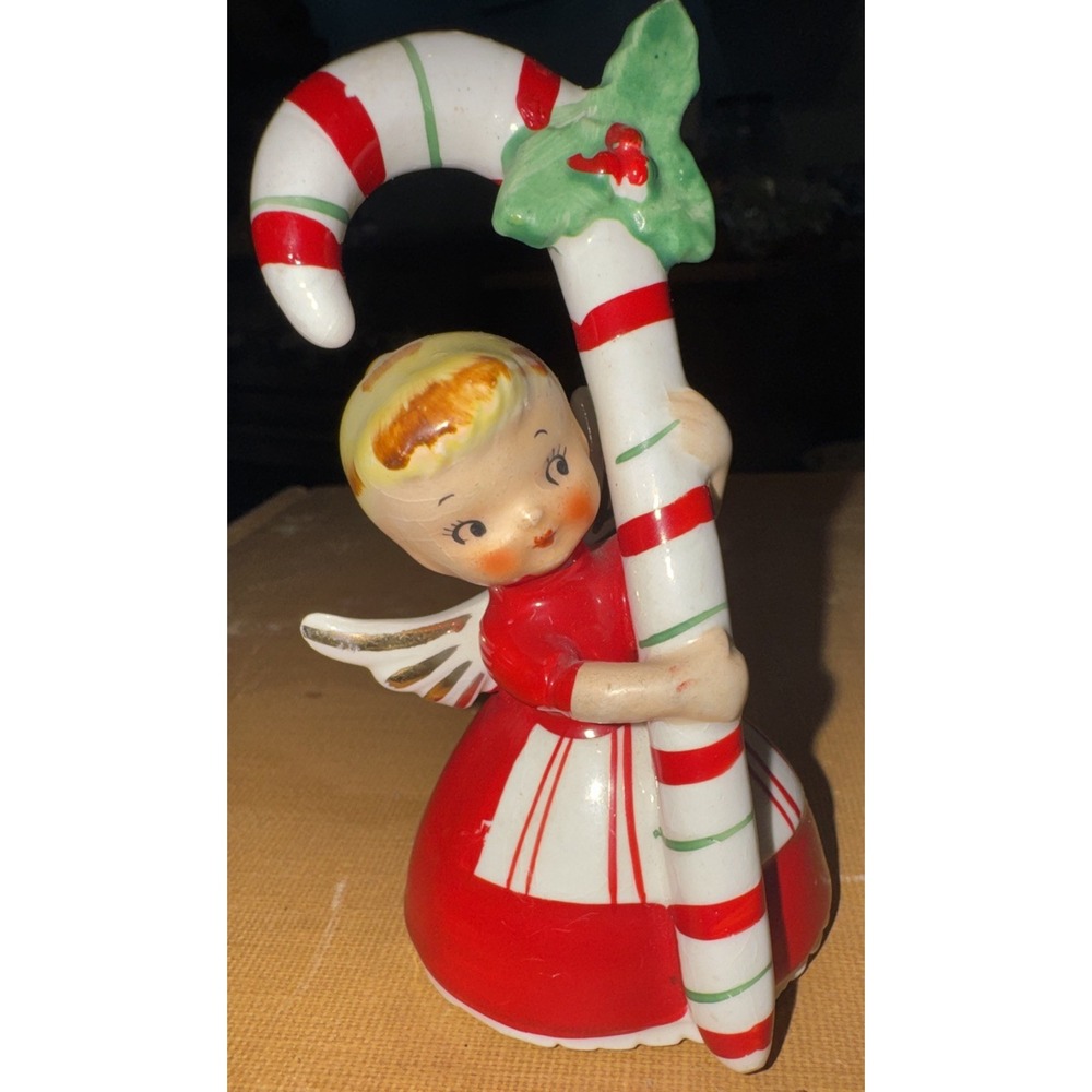 Rare Vintage National Potteries Japan Christmas Angel Bell Candy Cane Napco 56